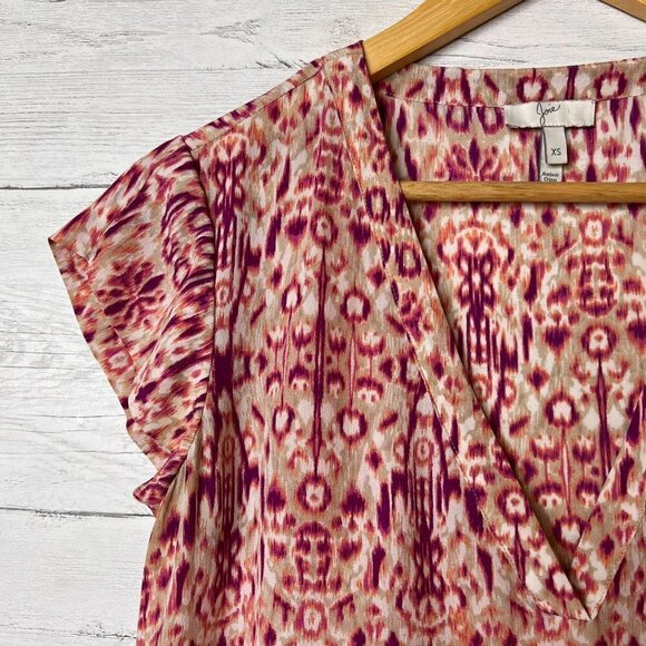 Joie Blouse Womens Size XS Pink Purple 100% Silk Bohemian Abstract Design V Neck - Picture 7 of 12